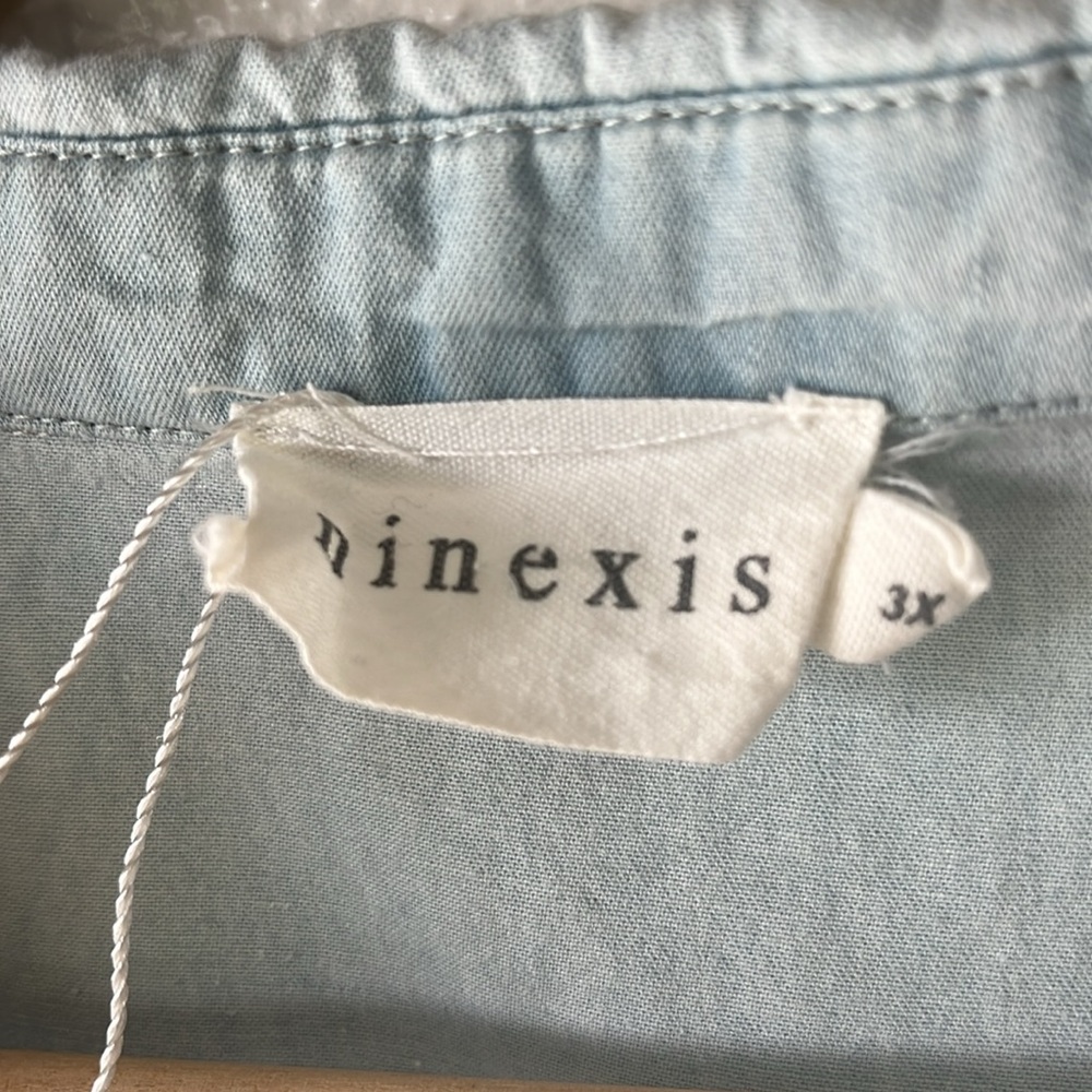 Ninexis Denim Button Down Raw Hem Sleeveless Long Hi-Lo Top Beach Plus Size 3X - Picture 5 of 6